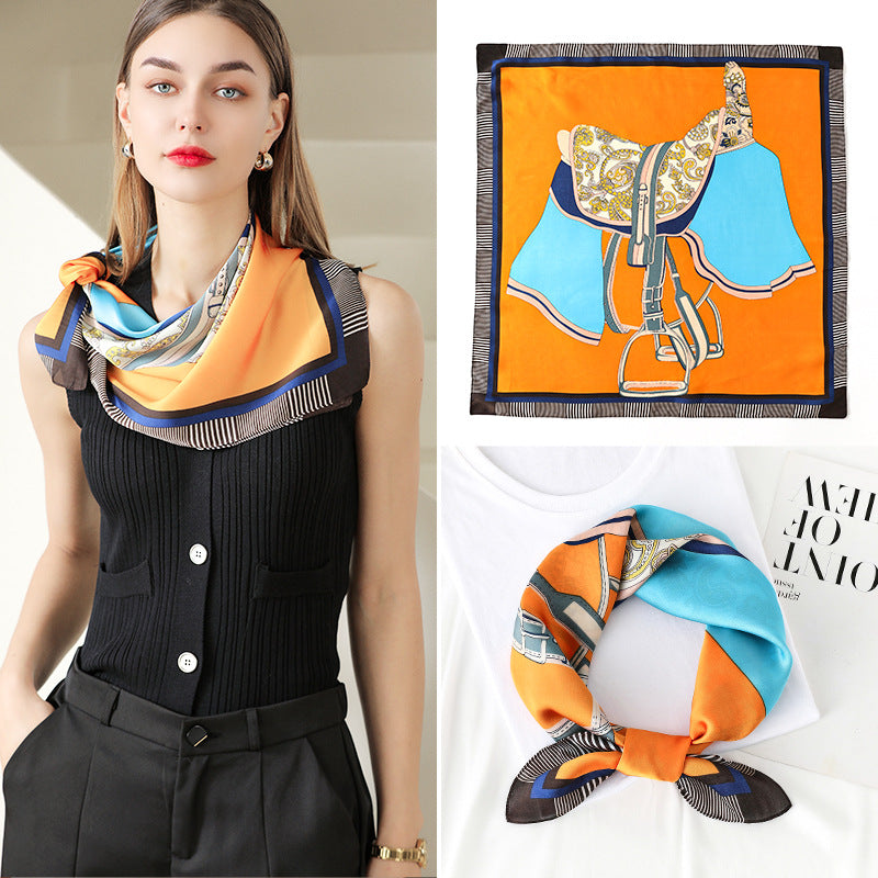 Sweet Geometric Satin Printing Silk Scarves