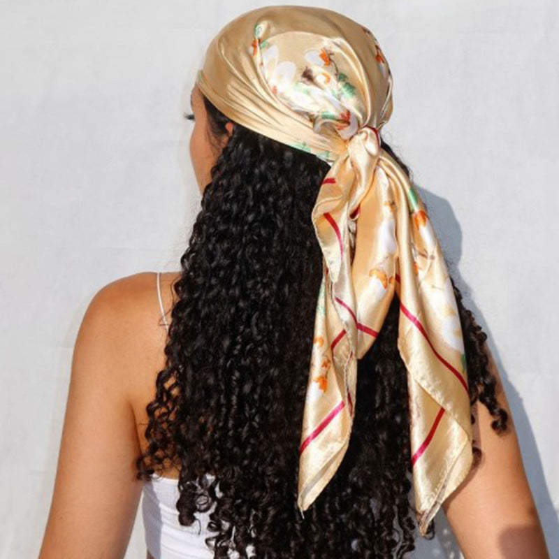 Sweet Geometric Satin Printing Silk Scarves
