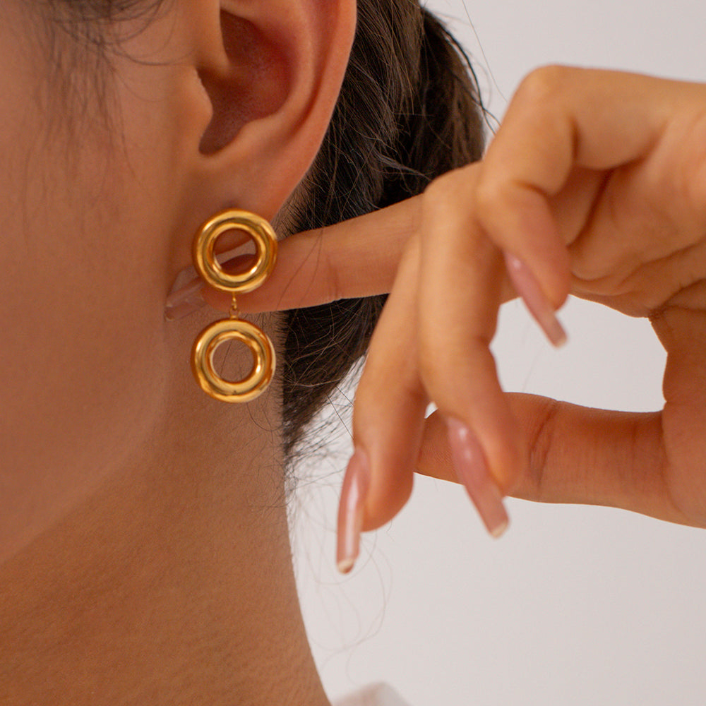 Style Round Plating Stainless Steel 18K Gold Plated Drop Earrings