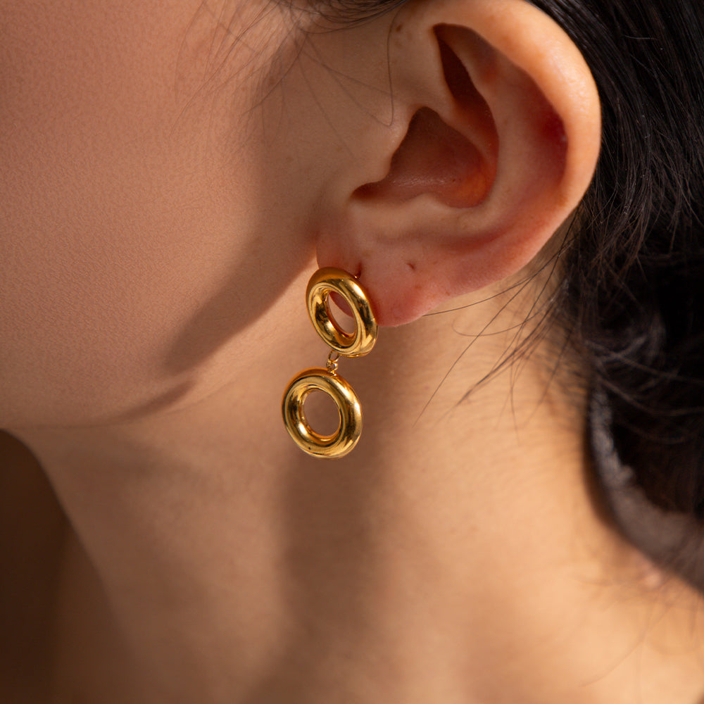 Style Round Plating Stainless Steel 18K Gold Plated Drop Earrings