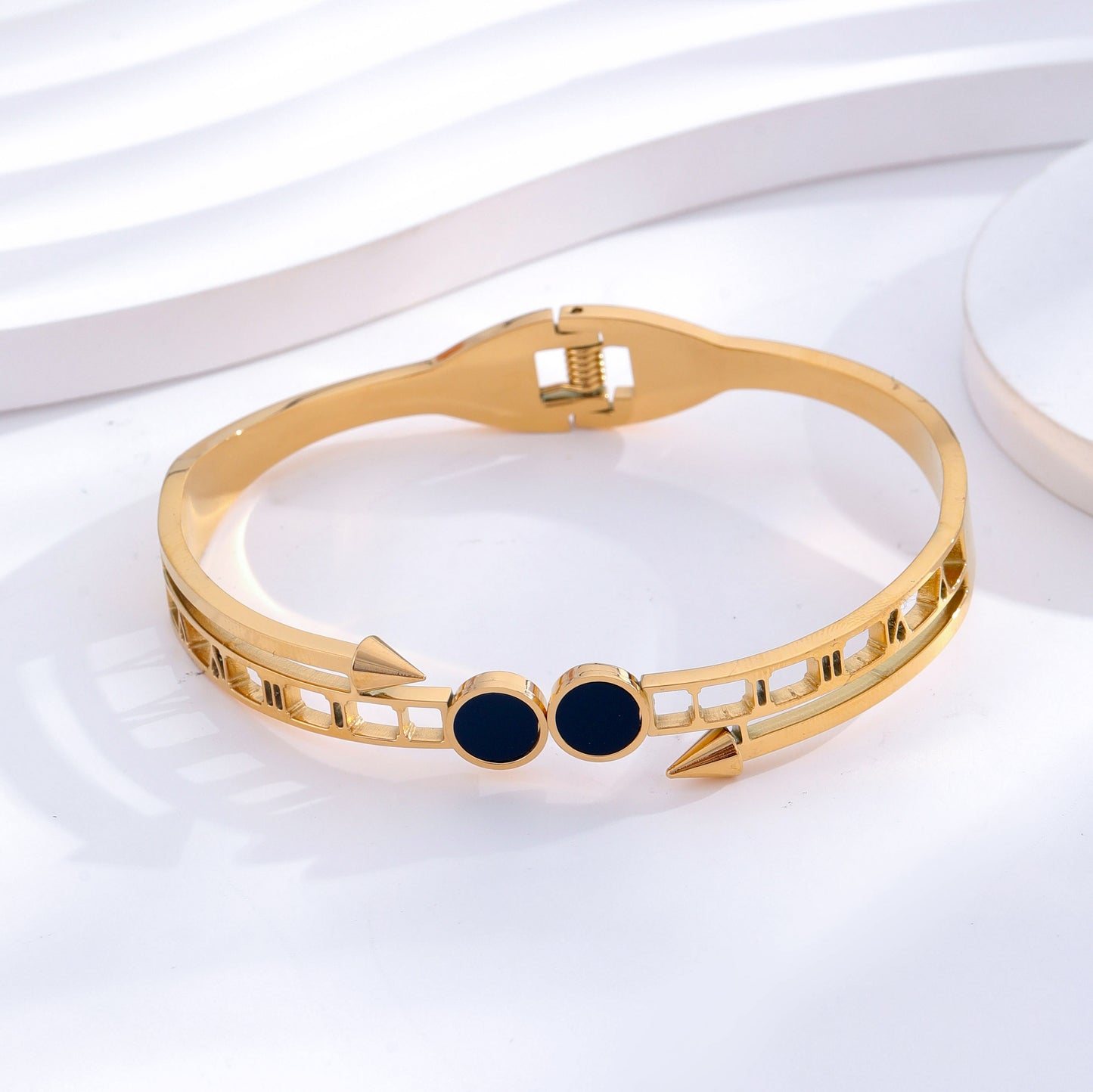 Plating Inlay Opal Black 24K Gold Plated Bangle