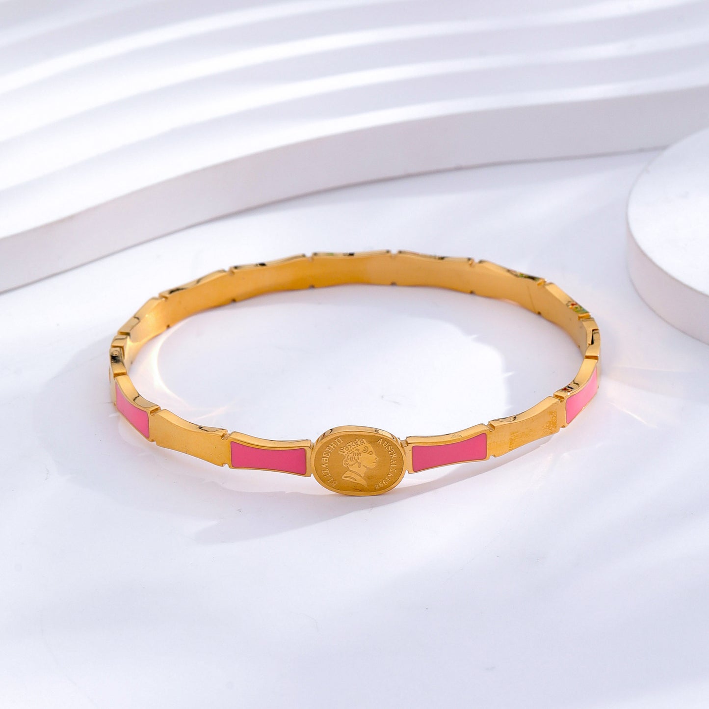 Simple Style Classic Inlay Opal Zircon 24K Gold Plated Bangle