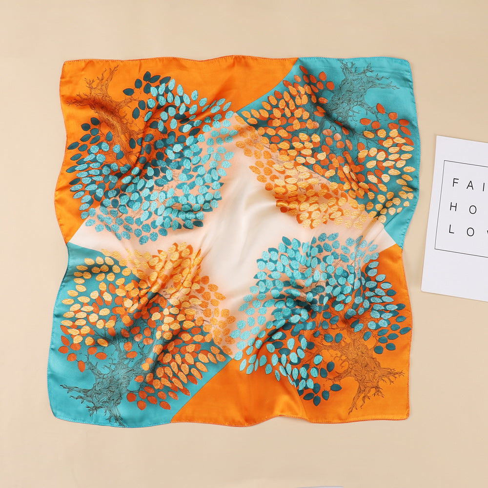 Sweet Geometric Satin Printing Silk Scarves